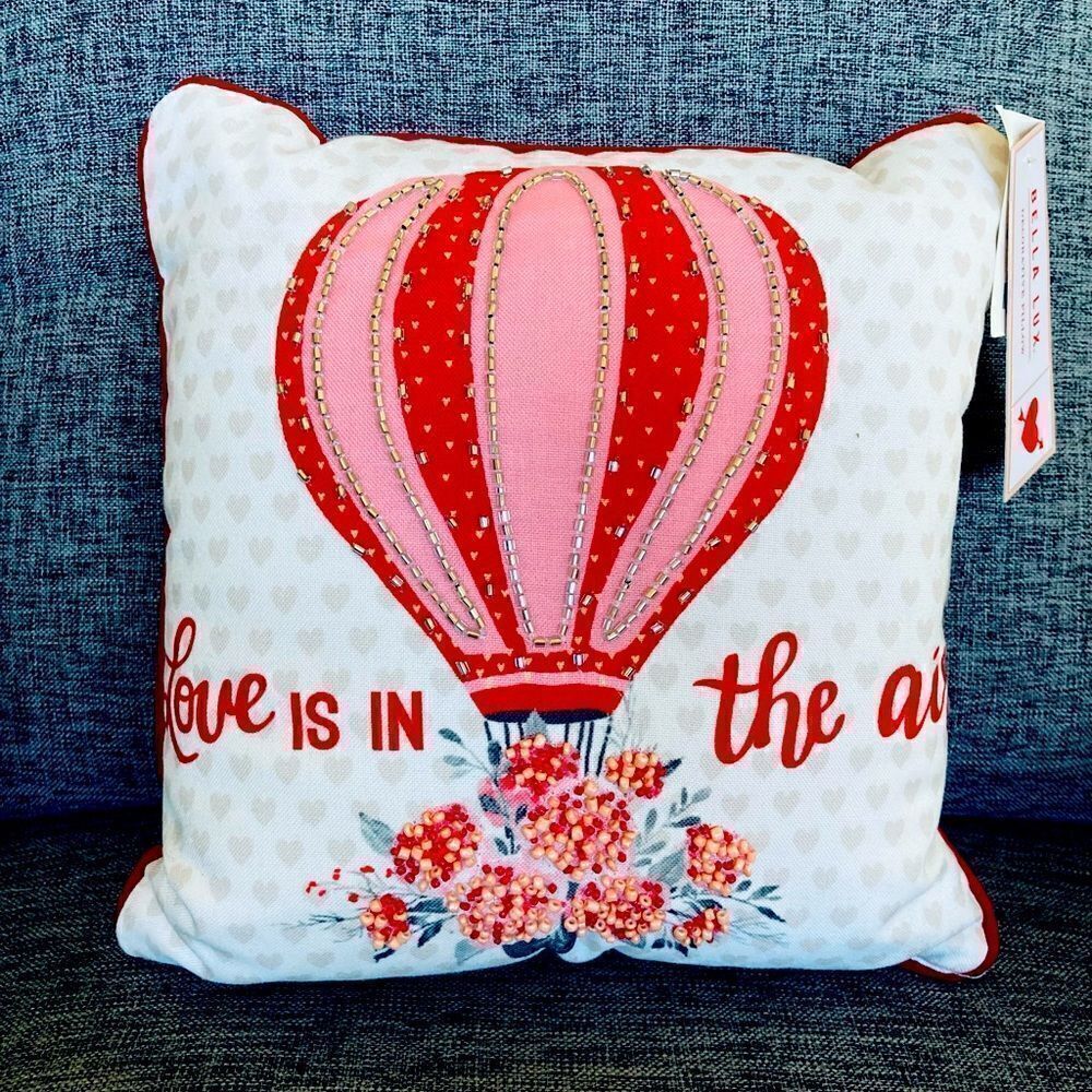 Love is in the Air Valentine Hot Air Balloon Decor Throw Pillow